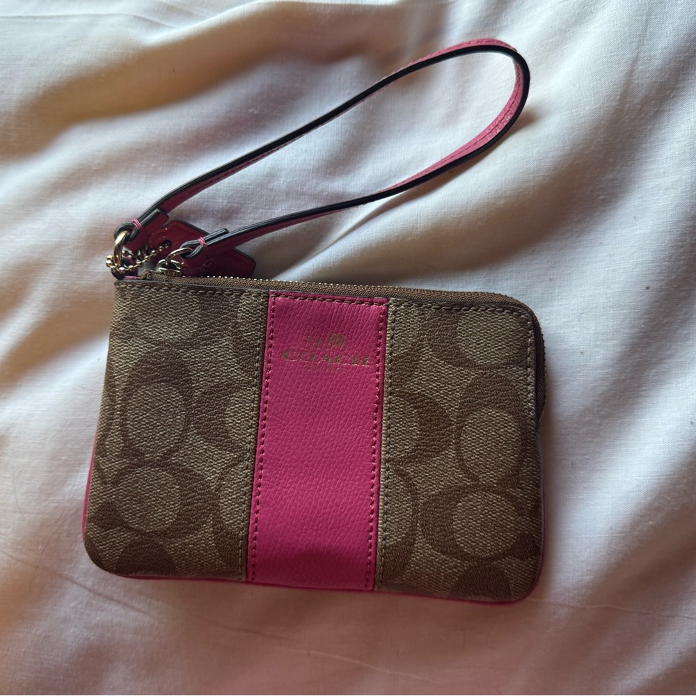 Coach Signature Brown and Pink Clutch